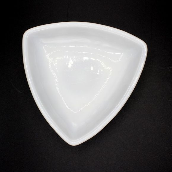 Vintage Hazel Atlas Milk Glass Pinwheel Pattern Triangle Footed Trinket Dish - Picture 6 of 7